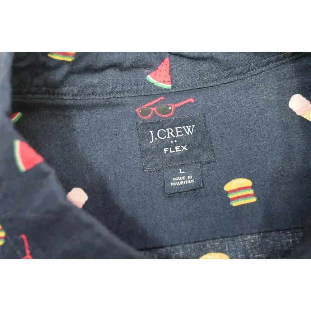 J Crew Flex Button Up Graphic Dress‎ Shirt Dark Blue Short Sleeve Mens Sz Large
